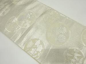 アンティーク　丸紋に牡丹・笹模様織り出し袋帯（材料）